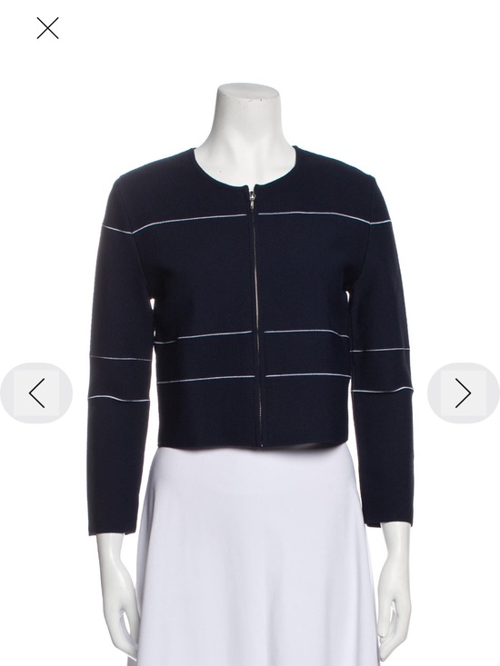 Carolina Herrera Sweaters - Carolina Herrera Navy and White Zip-Front Cropped Cardigan